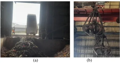 Gambar 9. (a) Unloading Sampah pada Bunker (b) Grab Crane 