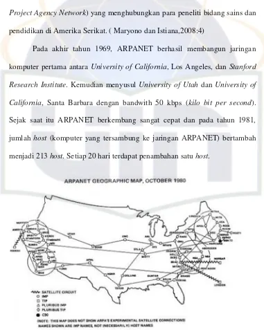 Gambar 2.1. Peta jaringan ARPANET pada tahun 1980 di Amerika Serikat