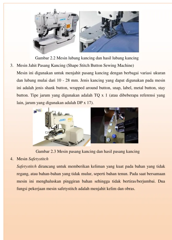 Gambar 2.2 Mesin lubang kancing dan hasil lubang kancing  3.  Mesin Jahit Pasang Kancing (Shape Stitch Button Sewing Machine) 