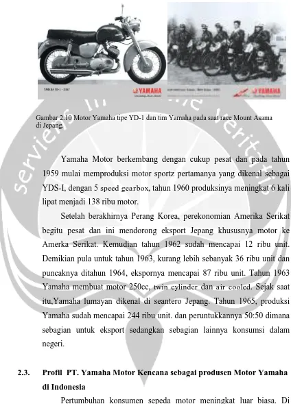 Gambar 2.10 Motor Yamaha tipe YD-1 dan tim Yamaha pada saat race Mount Asama  di Jepang