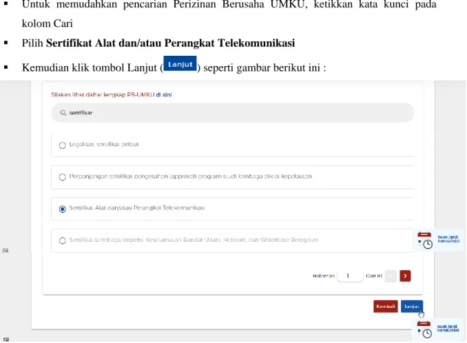 Gambar 7 Pemilihan Perizinan Berusaha UMKU  