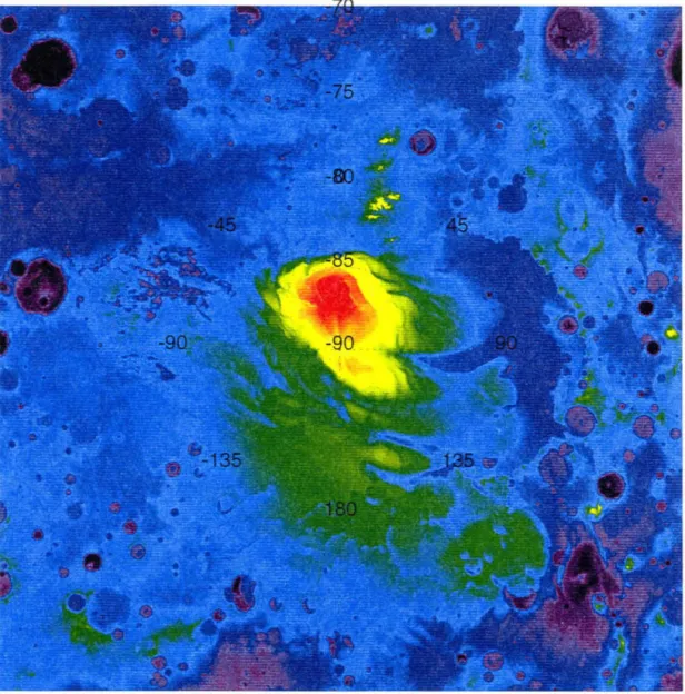 Figure  2.5:  Polar stereographic  projection  showing  the high  resolution  digital  topo- topo-graphic model  of the South polar region  from  latitude 70°  S  to  the pole  (Smith et al