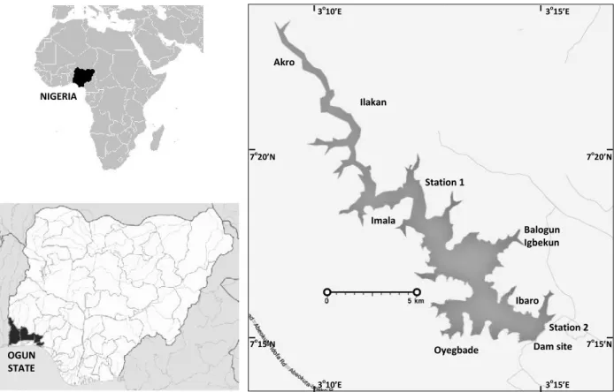 Figure 1. Map showing Oyan Dam (area of study), Ogun State, Nigeria.