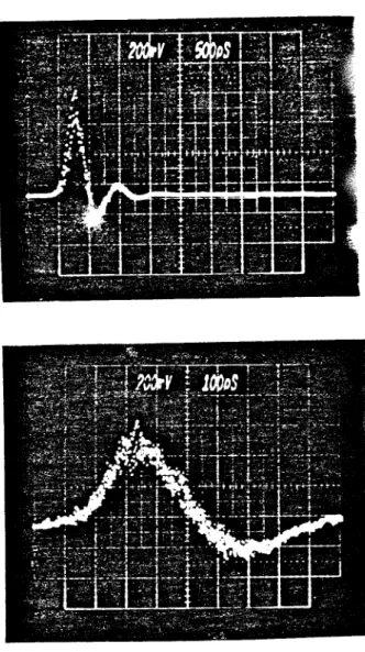 Figure A3.3(a).  Impulse  response  of the  APD.  Upper  trace  :  500  ps/div,  lower  trace:  100 ps/div