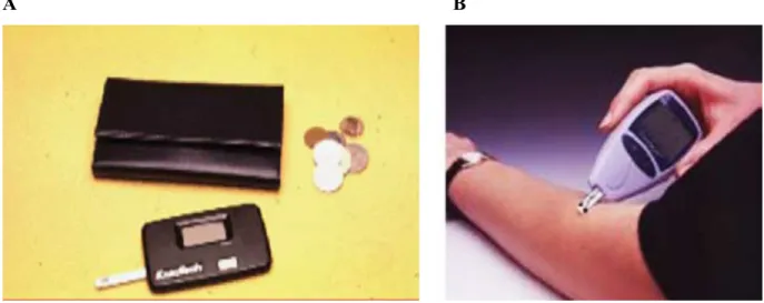 Figure 3. POC glucose devices. (A) Early devices required manual coding and a large sample size