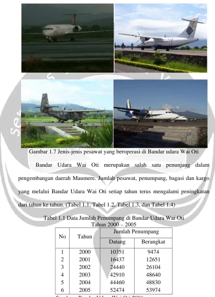 Gambar 1.7 Jenis-jenis pesawat yang beroperasi di Bandar udara Wai Oti 