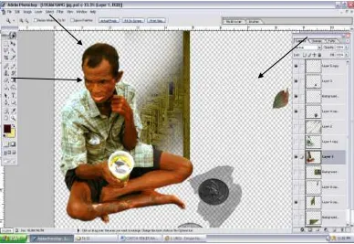 Gambar.3 Proses pengolahan memanfaatkan tool yang ada pada Adobe Photoshop 