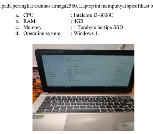 Gambar 3.1. Laptop asus X441U  3.2.1.2.  Arduino Atmega 2560 