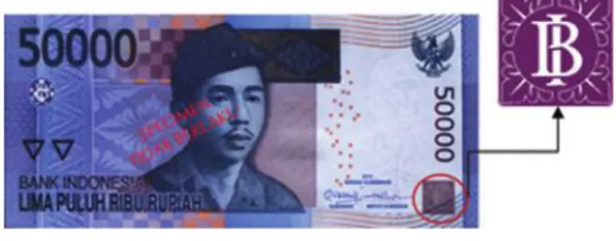 Gambar 3.7.  Optically Variable Ink (OVI) pada Uang Kertas Rp50.000