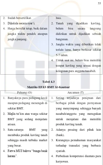 Tabel 4.3 Matriks EFAS BMT Al-Kautsar 
