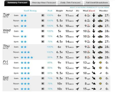 Gambar 3.1 Hasil prakiran cuaca dari Magicseaweed.com 