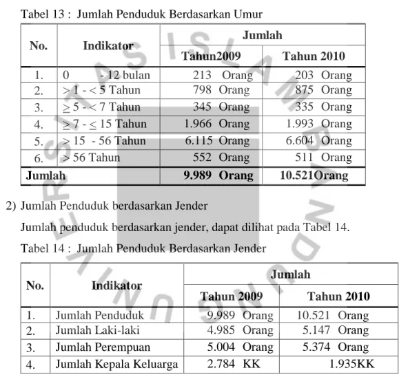 Tabel 13 :  Jumlah Penduduk Berdasarkan Umur 