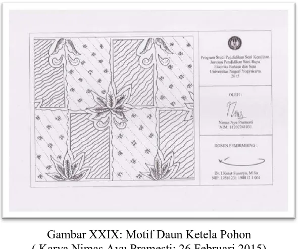 Gambar XXIX: Motif Daun Ketela Pohon ( Karya Nimas Ayu Pramesti: 26 Februari 2015) 