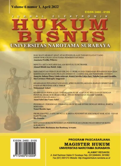 Volume 6 Nomor 1, April 2022 - E-Jurnal Universitas Narotama