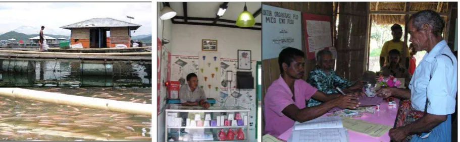 Figure 1. 1) The WB/GEF SHS customer at Cirata Lake, West Java (Feb-03), 2) The organic market SHS store in Lampung (May-05), and 3)