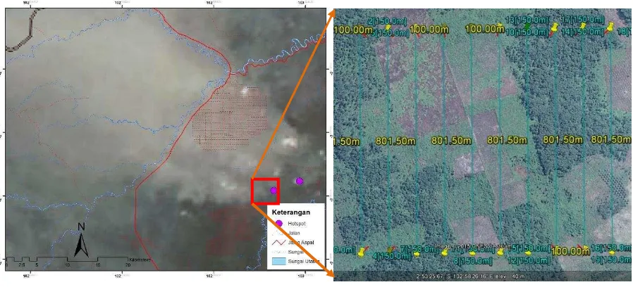 Gambar 2. Peta sebaran hotspot dan kondisi sebelum terbakar dari citra satelit 