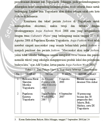 Tabel 1.1: Data Fahion Show di Yogyakarta beberapa Tahun terakhir 