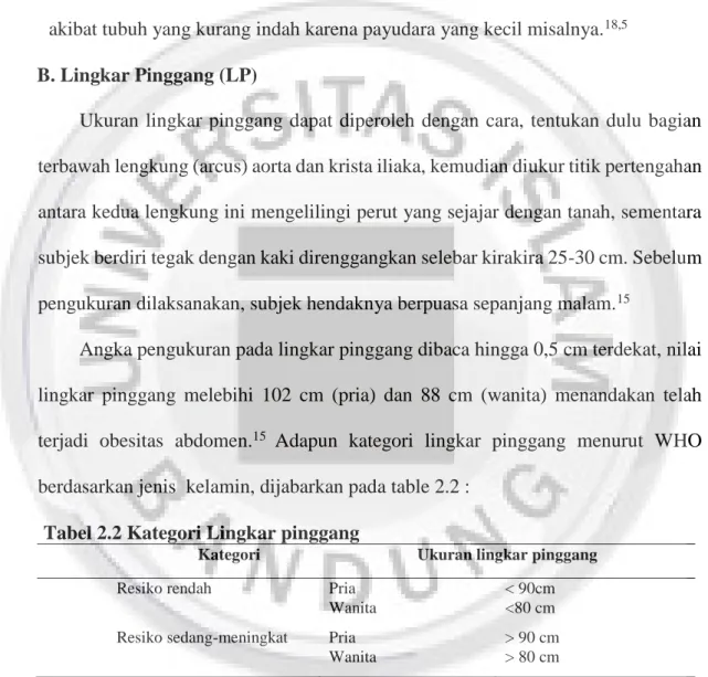 Tabel 2.2 Kategori Lingkar pinggang   