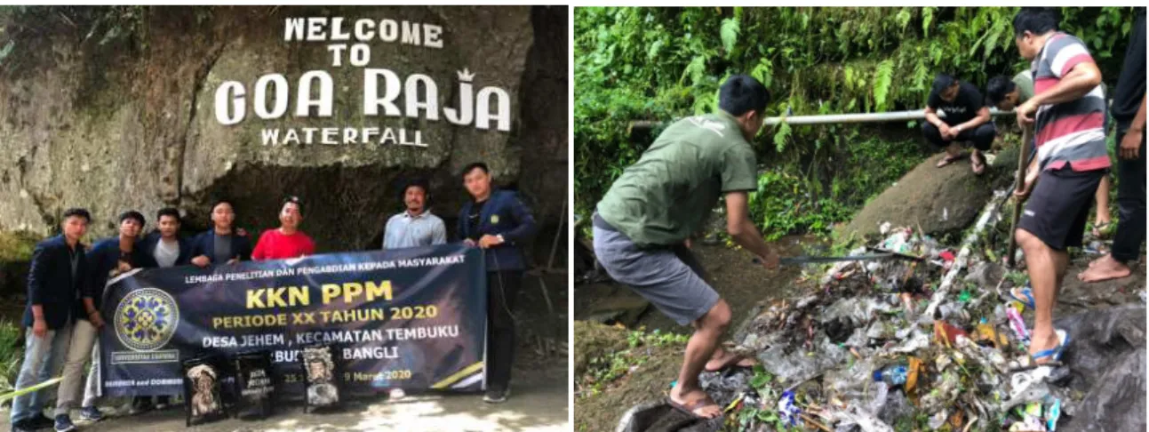 Gambar 9. Penyerahan Tong Sampah Pada Obyek Wisata Air Terjun Goa Raja dan Bersih       sampah di Air Terjun Goa Raja 