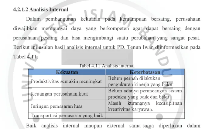 Tabel 4.11 Analisis internal 
