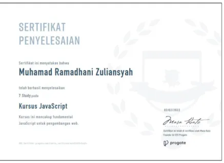 Gambar 3. 2 Sertifikat Javascript 