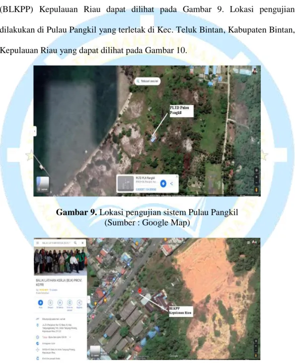 Gambar 9. Lokasi pengujian sistem Pulau Pangkil  (Sumber : Google Map) 