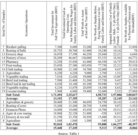 Table 2: Microcredit Borrowers' Economic Activities, Investments, and Net Worth, 2004-2005 