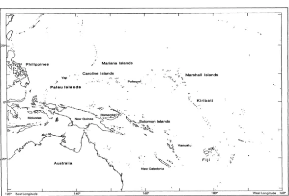 FIG. 1.  The  islands  of  Micronesia  and  the  southwest  Pacific. 