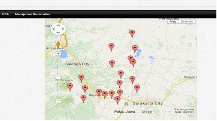 Gambar 2. Lokasi 19 kecamatan yang ditunjukkan dengan bullet  