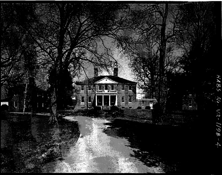 Figure  Three - Blandfield, West (Entry) Front, Historic American  Buildings Survey Photograph,  ca.1983,  Library of Congress