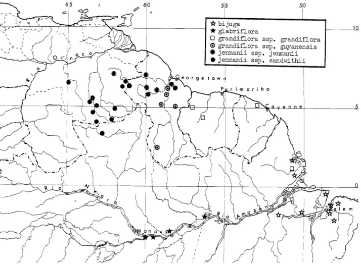 FIGURE lZ.-Geographic  distribution  of  several  Eperua  species. 