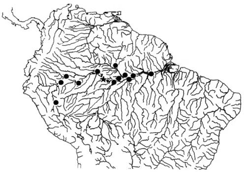 FIGURE 9.—Geographic distribution of Potamorhina pristigaster (star = lectotype-locality; some symbols represent more than one collecting locality or lot of specimens).