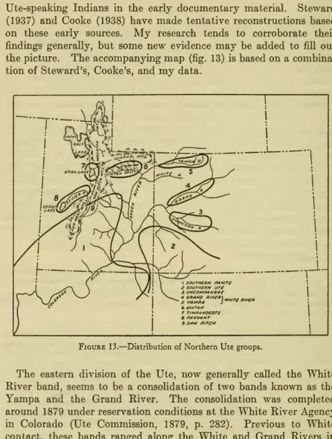 Figure 13. — Distribution of Northern Ute groups.
