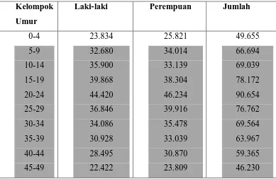 Tabel 3: Banyaknya Penduduk Menurut Kelompok Umur dan Jenis Kelamin di Kabupaten Sukoharjo  tahun 2007 