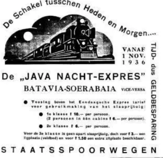 Gambar 1.1: Tiket kereta api malam De JAVA NACHT EXPRES  Kesulitan  yang  sangat  besar  datang  pada  tahun  1929,  yaitu  adanya  kesulitan  ekonomi  yang  menyebabkan  tertundanya  beberapa  projek,  seperti  jalan  kereta  api  yang  menghubungkan  bag