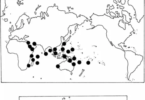 FIGURE 10.—Halodule uninervis: top, world distribution; bottom, Philippine distribu- distribu-tion