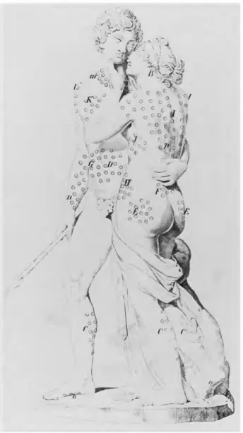 FIGURE 17.—^Venus and Adonis with marks showing where  Baunscheidt