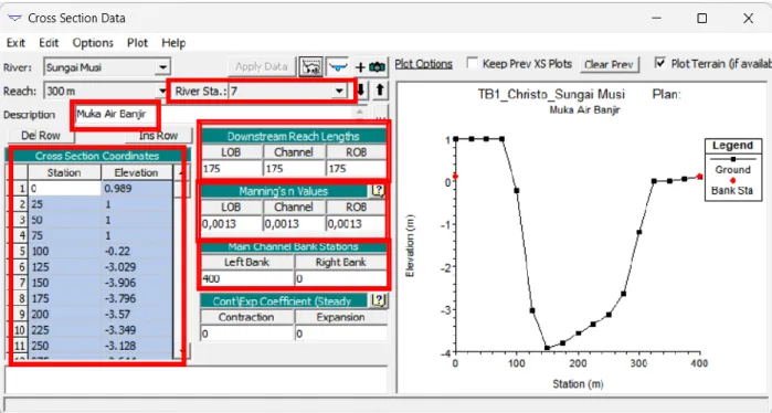 Gambar 17. Step 6.9. Input Cross Section Coordinates River Sta. 8 