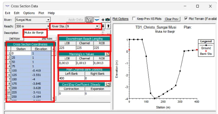 Gambar 19. Step 6.11. Input Cross Section Coordinates River Sta. 10 