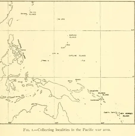 Fig. I. — Collecting localities in the Pacific war area.