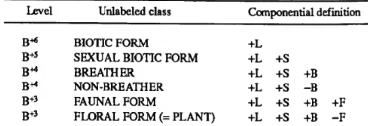 TABLE 3.—Unlabeled classes of Tobelo BIOTIC FORM above B +2  level. 
