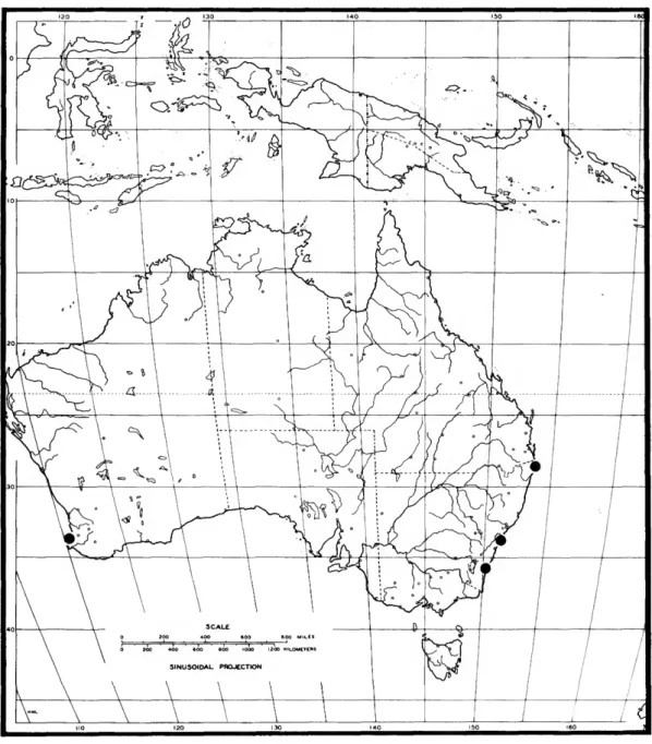 FIGURE 18.—Distribution map for Hecamede (Hecamede) australis.