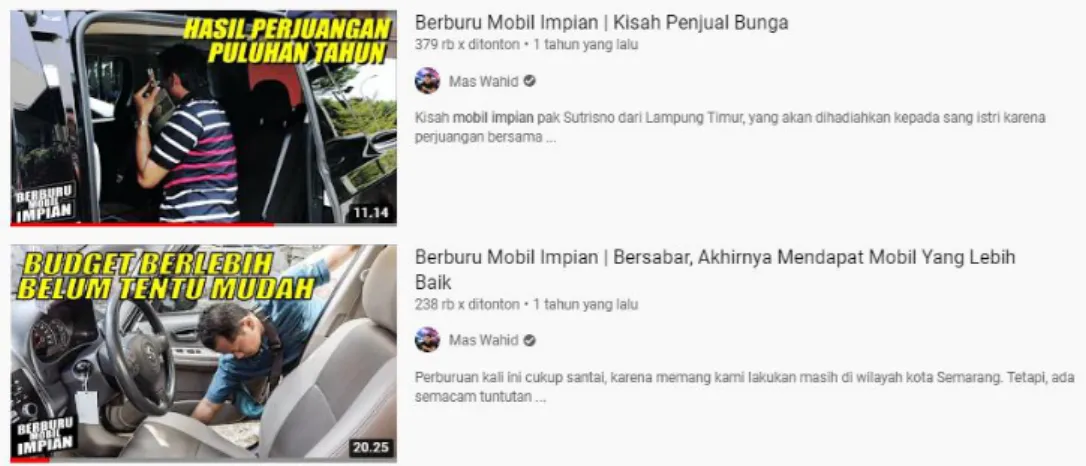 Gambar 3 Konten YouTube Berburu Mobil Impian  Sumber :  Youtube Mas Wahid diambil pada 26 April 2021 
