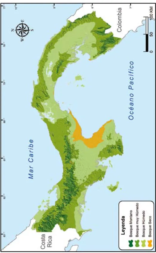 Fig. 2. Ubicación de los diferentes tipos de bosque existentes en la República de Panamá.