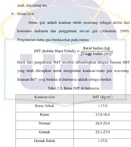Tabel 2.5. Batas IMT di Indonesia 