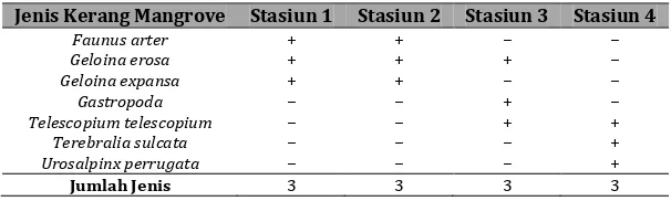 Tabel 2. Jenis Bivalvia dan Gastropoda pada tiap stasiun berdasarkan jumlah individu  