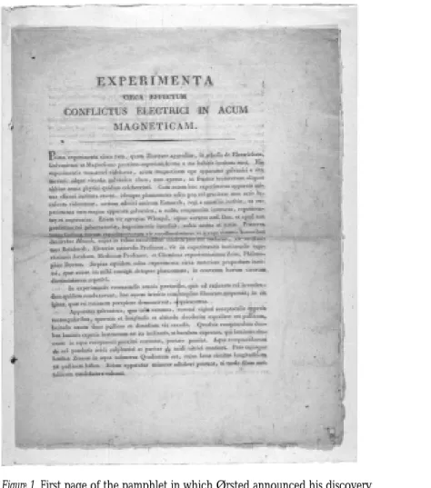 Figure 1. First page of the pamphlet in which Ørsted announced his discovery of electromagnetism (Ørsted 1820a)