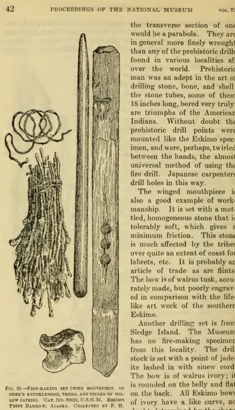 Fig. 29.— Firk-making set (with mouthpiece of deer's knucklebone, thong, and tinder of 