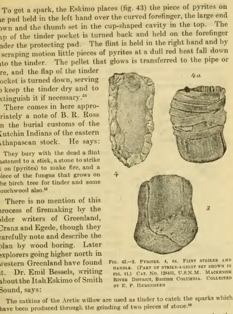 Fig. 42.-3. Pyrites. 4, 4a. Flint striker and HANDLE. (Part of strike-a-light set shown in FIG