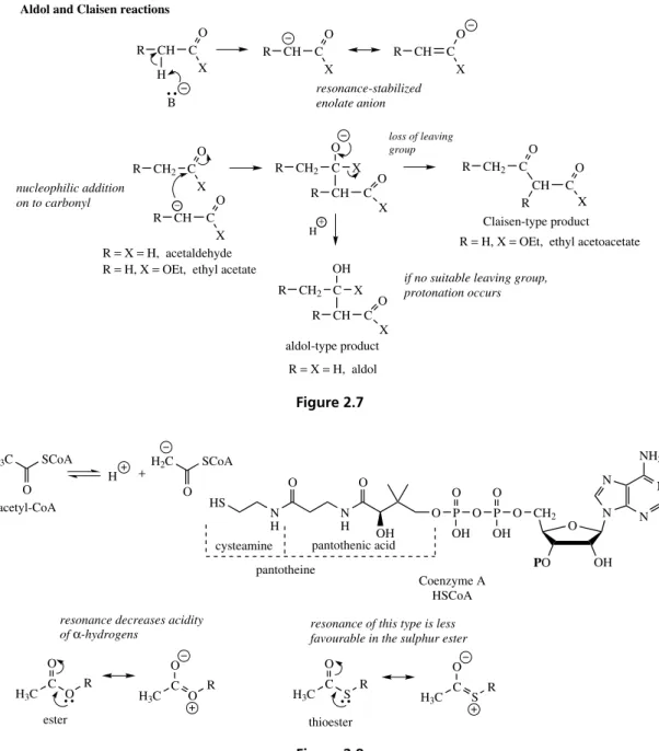 Figure 2.8 of acetaldehyde yield aldol, whilst two molecules of ethyl acetate can give ethyl acetoacetate